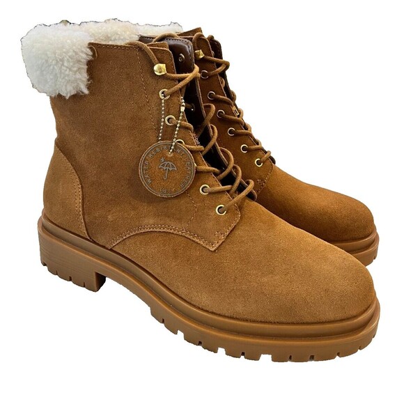 Lauren Ralph Lauren Carlee Boots Suede Leather Shearling Whiskey Size 10 NEW - Picture 1 of 11